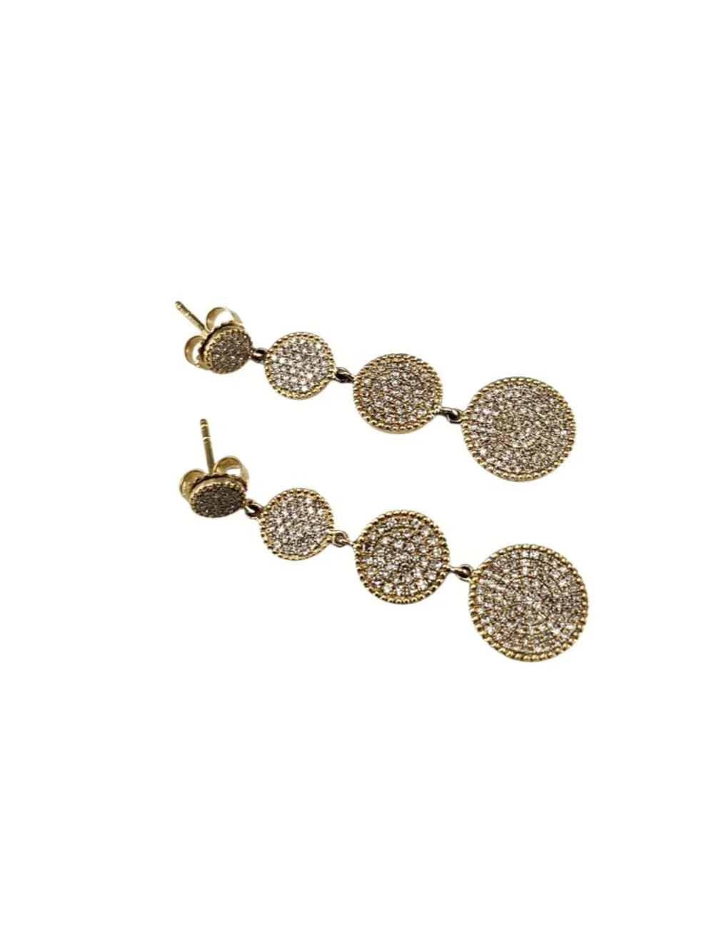 14K Yellow Gold and Pave Diamond Dangle Drop Earrings #25480